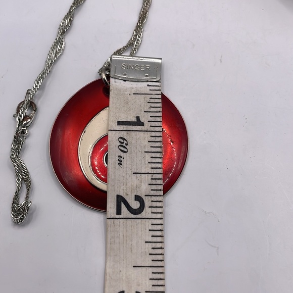 Large evil eye, red, amulet, pendant, necklace, silver tone - Picture 2 of 3